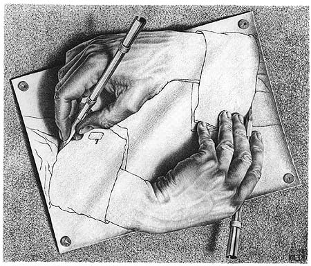 This drawing by MC Escher is pretty cool eh
